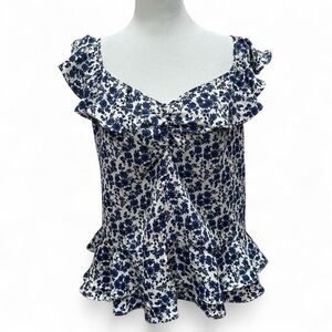 Sugar Lips Blue & White Floral Ruffle Tank Size Medium
